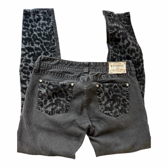 Express Charcoal Jeans with Animal Print Accent - Picture 2 of 6